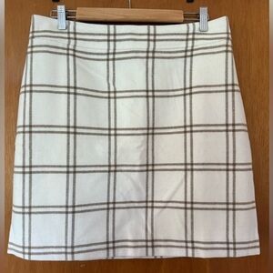 J. Crew Cream and Brown Plaid Wool Bend Skirt